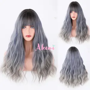 WIG AKEMI PONI KOREA MERMAID WAVE 50cm MOONMIST BLUE GREY BIRU ABU Rambut Palsu Wanita Dewasa Korea Style Premium Fiber