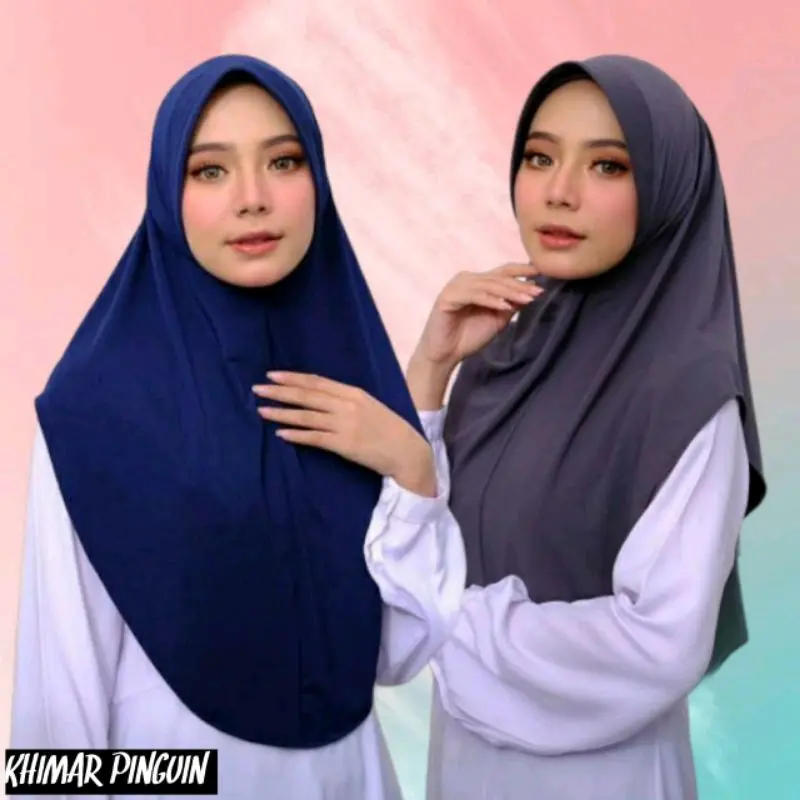 Paket 7pcs Bergo Hamidah Jersey Size L Non Label Jilbab Instan Lembut Navy Kerudung Panjang Muslim Soft Nyaman Segitiga