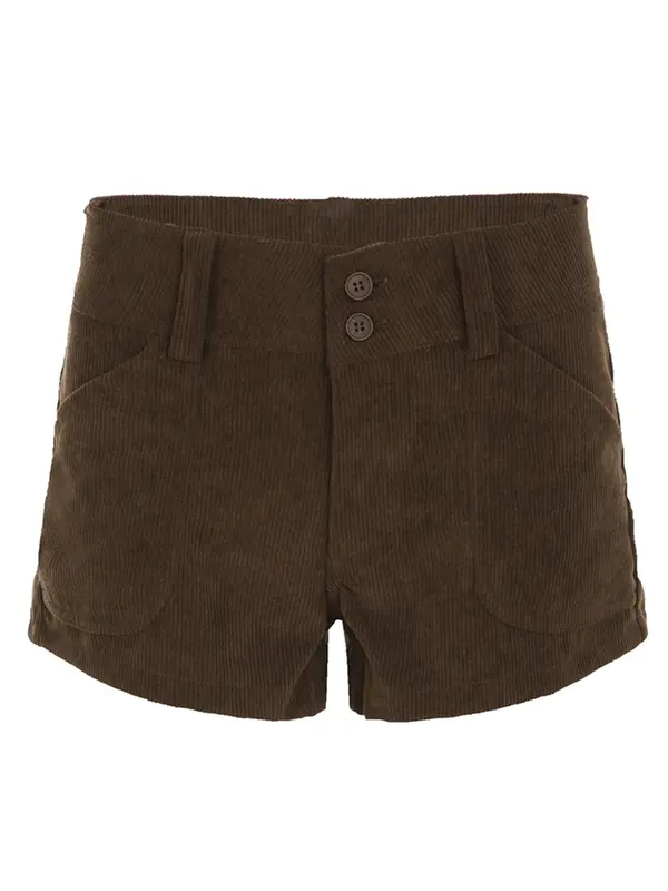 Women's Plain Corduroy Shorts, Casual Drop Waist Pocket Button Shorts for Daily Wear, Ladies Bottoms for Fall & Winter 2