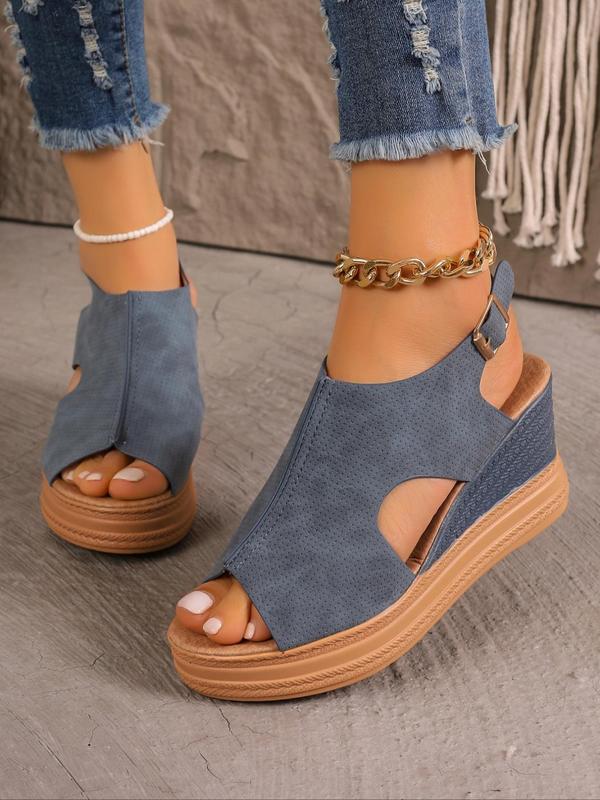 Women's Elegant Fashionable Plain Color Wedge Sandals, Casual Comfort Peep Toe Platform Sandals for Summer, Trendy All-match Retro Sandals for Daily Wear 2