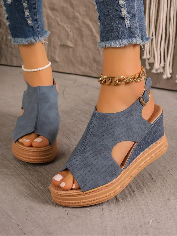 Women's Elegant Fashionable Plain Color Wedge Sandals, Casual Comfort Peep Toe Platform Sandals for Summer, Trendy All-match Retro Sandals for Daily Wear 2