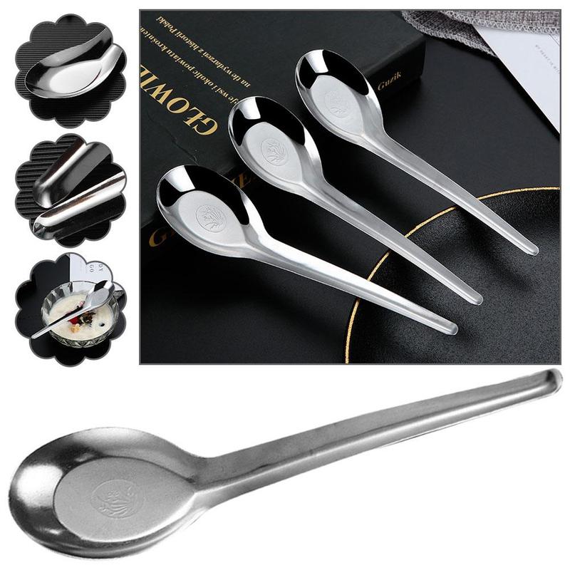 Product Introduction of Spoon 401 Stainless Steel Household Flat Bottom Eating U0Q1 9