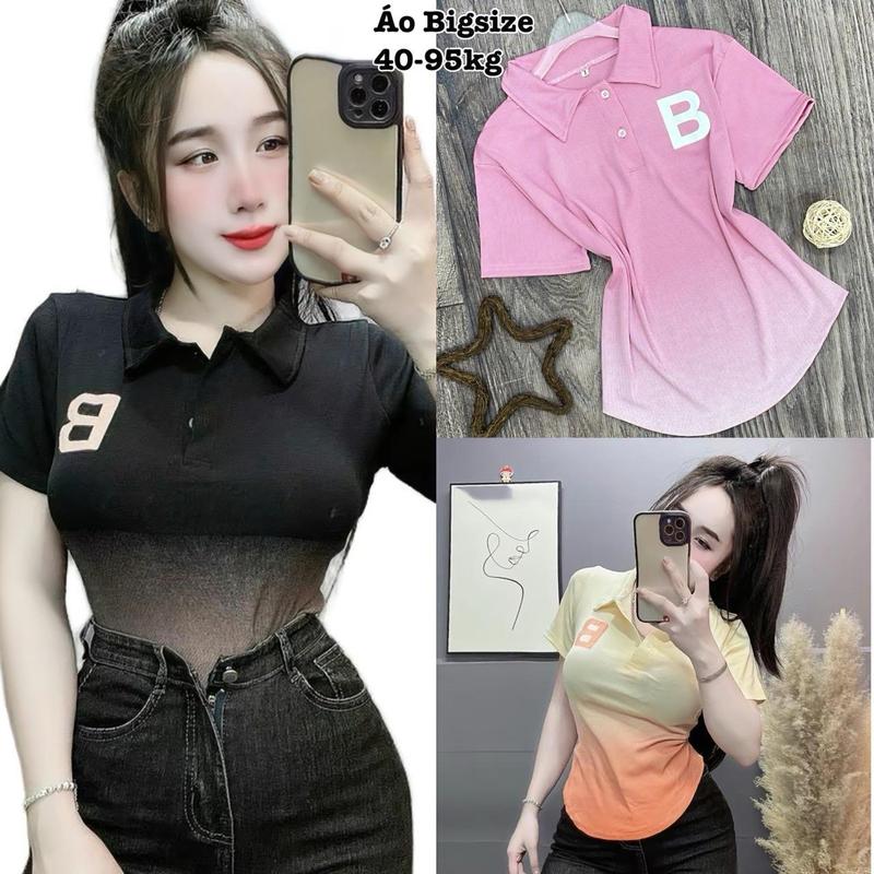 Áo Thun Polo Nữ Bigsize Cổ Trụ Loang Vạt Bầu Chất Gân Tăm Co Giãn Xinh Đẹp Dễ Thương Ôm Gọn Tôn Dáng Giá Rẻ 50-95kg - 2316 0