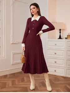 Bless | Elvina Daily Dress Wanita Casual Kasual Bahan Katun Knit Polos Lengan Panjang