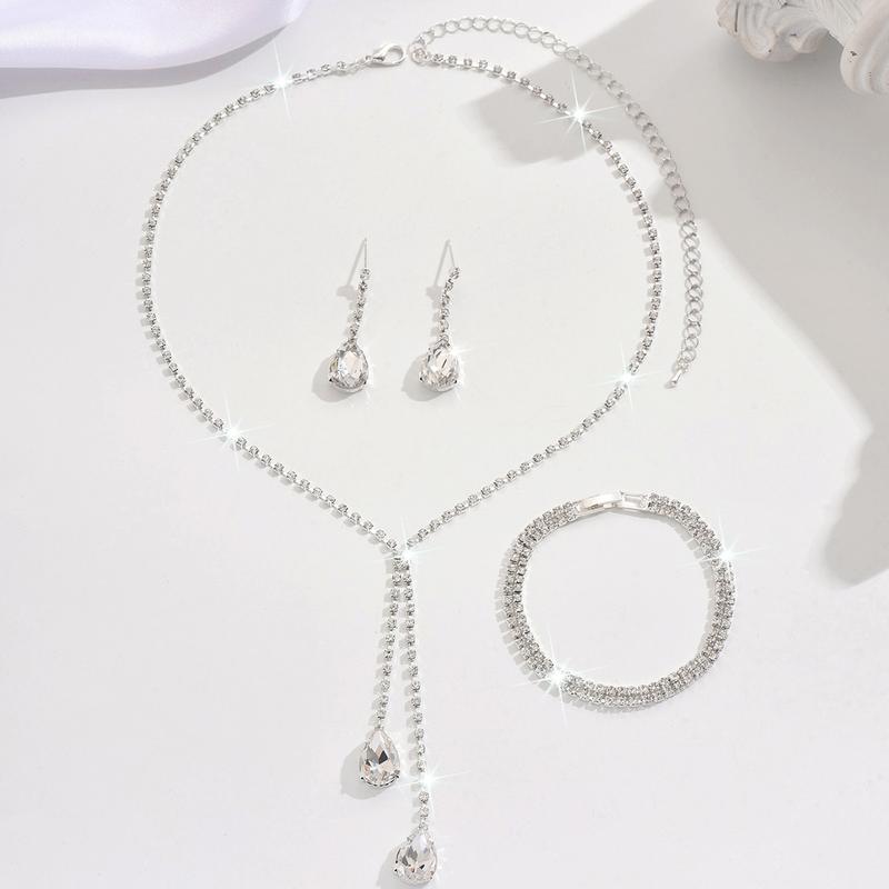 2pcs/set Water Drop Zircon Jewelry Sets Shiny Wedding Claw Chain Evening Necklace Earring Set For Women Girl 5