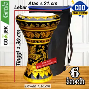 Darbuka Kayu Atau Tumbuk Anak 6 Inch Gold Hitam Rolling Putih Ori