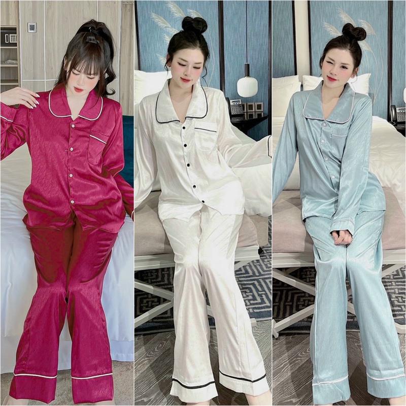 [DEAL SỐC] Bộ đồ ngủ JUSOKA pijama nữ lụa ngủ gấm xước ánh kim dài tay mặc nhà cao cấp