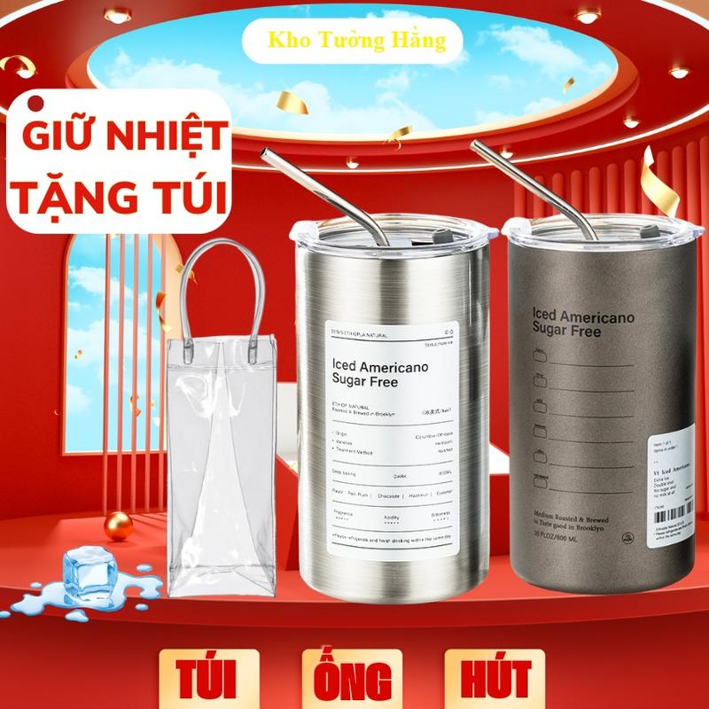 Ly Giữ Nhiệt Inox 304 Iced Americano 600Ml Đúc Liền Khối Cao Cấp Có Nắp Đậy Tặng Kèm Ống Hút Cách Nhiệt An Toàn Tiện Lợi