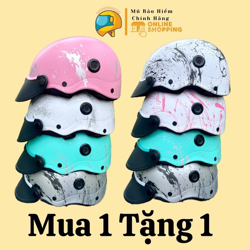 MUA 1 NÓN TẶNG 1 NÓN _ Nón Bảo Hiểm Nữa Đầu Sơn Nhám Nhúng Carbon Cao Cấp Chính Hãng có lỗ thông gió 2 màu cho Nam và Nữ. Helmet