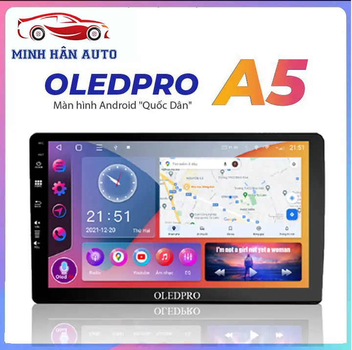Màn hình Android ô tô OLEDPRO A5 lắp sim 4G Ram 2G Rom 32g, Android 10. chip 8 nhân chia đôi màn hình
