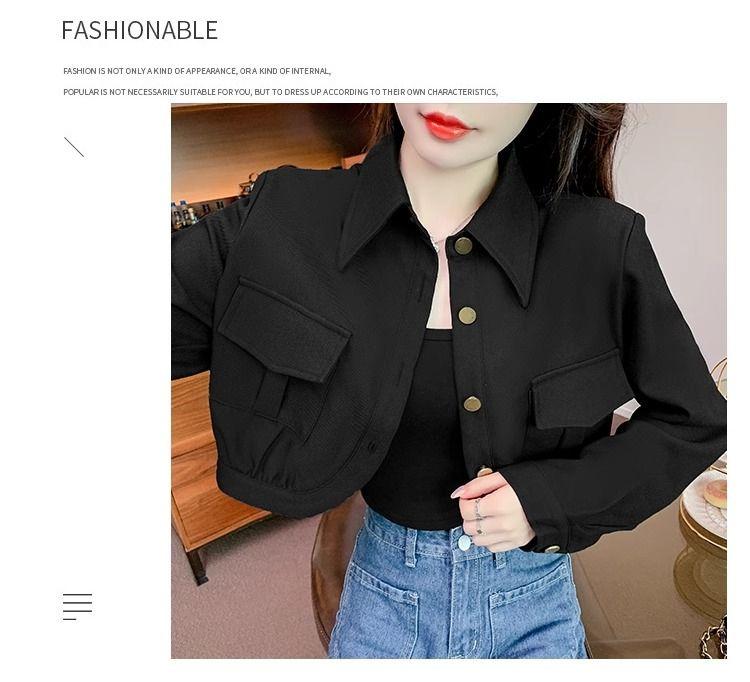 Product Introduction of Áo Khoác Áo Ghi Lê Túi Hộp, Dành Cho Nữ, Hàng Mới Về Mùa Thu 2023, Cao Cấp, Nhỏ, Dài Tay, Dễ Phối Đồ, Bó Sát, Áo Ngắn 17