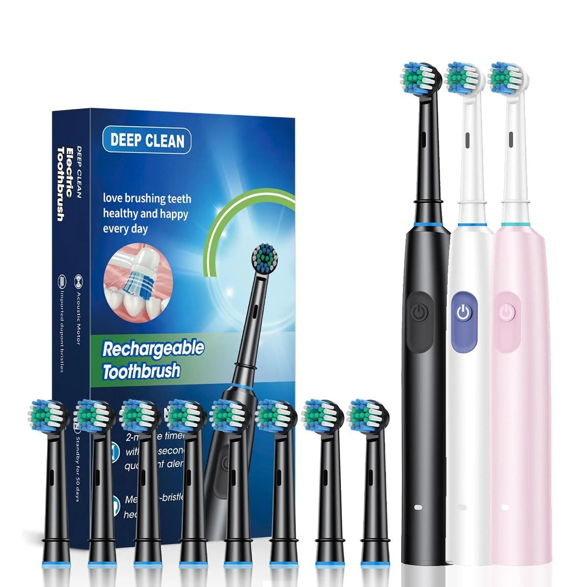 Rechargeable Electric Toothbrush Set, 1 Box Electric Toothbrush with 8 Counts Replacement Brush Heads, Intelligent Timer Toothbrushes for Adults, Valentine's Day Gift