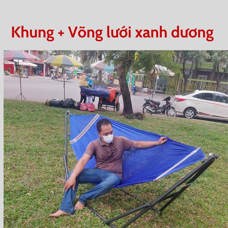 Bộ khung võng Người Lớn Cao cấp phi 32 sơn màu đen kèm lưới đại khổ rộng Võng Xếp