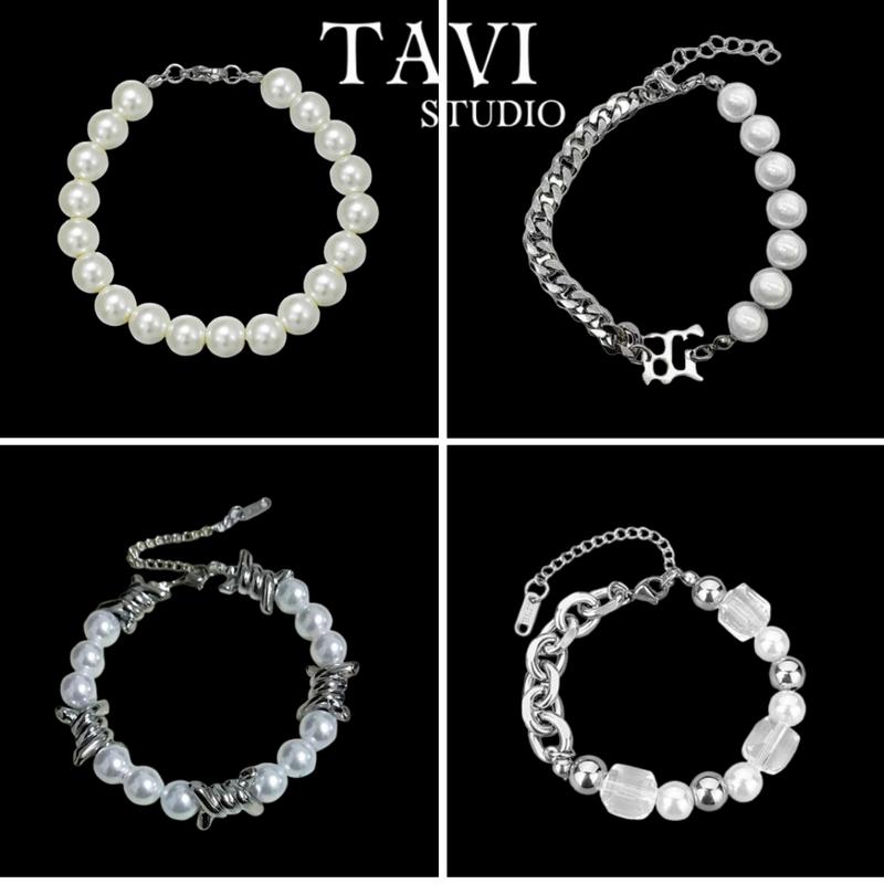 [Mua là mê, chê thì hoàn về] Vòng Tay Ngọc Trai Nam Nữ - Lắc Tay Titan Không Gỉ Kết Hợp Hạt Đá Basic Unisex TAVI SUTIO 0