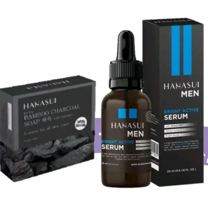 PAKET HANASUI MEN SABUN CHARCHOAL SERUM MEN HANASUI Kontrol Minyak Tanpa Pengharum Semua Jenis Kulit Kulit sensitif Pemutihan Bebas Alkohol Asam Hialuronat Hidrasi Laki Asam Amino Lelaki Lightening Mencerahkan Vitamin Niacinamide Acid Perawatan Wajah Pria