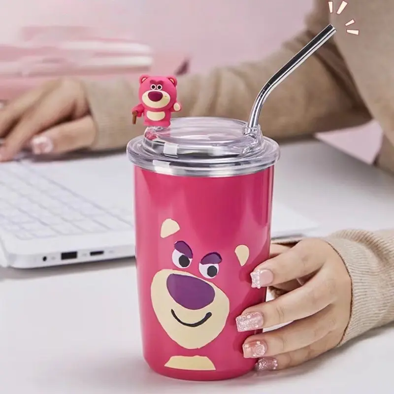 LY CỐC GIỮ NHIỆT HOẠ TIẾT GẤU DÂU LOSTO SIÊU XINH LÕI INOX 304 CHỐNG GỈ 450ML