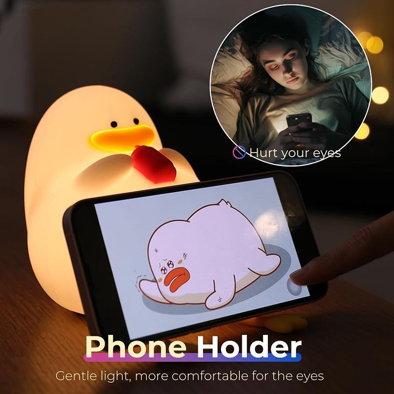 Product Introduction of Cute Duck Design Night Light, USB Rechargeable Silicone Night Light, 30 Minutes Timer & Tap Control Night Light for Kids Room Decor 4