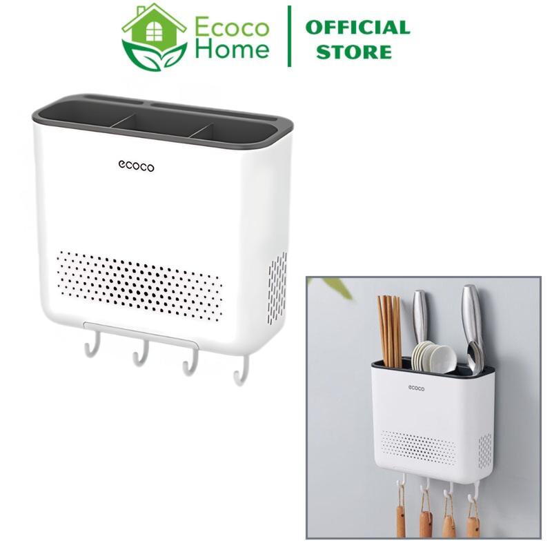 ECOCO Kệ Đựng Đũa Thìa Hộp Đựng Thìa Đũa Treo Trường Tích Hợp Móc Và Thanh Treo Đồ Đa Năng