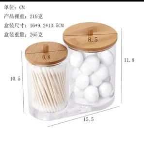 Rovelin - Kotak Penyimpanan kapas Cotton bud 2 in 1 dengan penutup kayu