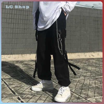 quần tây nam quần túi hộp nam Quần Yếm Dây Xích Phong Cách Hàn Quốc Cho Nam, Quần Thể Thao Thường Ngày, Quần Ống Thẳng, Quần Có Dải Mắt Cá Chân, Quần Cắt Rộng Màu Trơn, Quần Linh Hoạt Năng