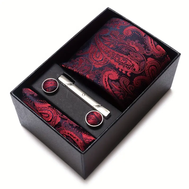[Peisili Tie Handkerchief Set] 7.5 Cm Tie Handkerchief Cufflinks Set - Peisili Gift Box for Men - Suitable for Holidays Weddings Work 0