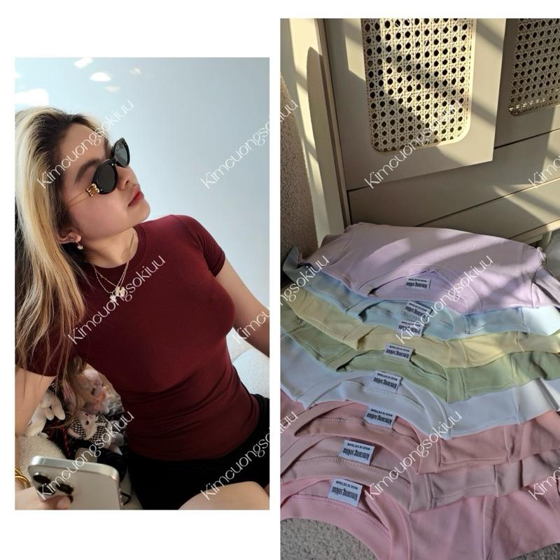 Áo thun kimcuongsokiuu form dáng dài siết eo tay áo dài hơn bản cũ che bắp tay - Size S, M, L