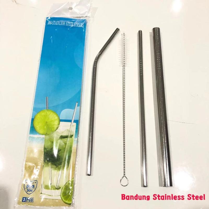 Sedotan set 4 in1 22cm Bubble Lurus Bengkok stainless denagn sikat 1