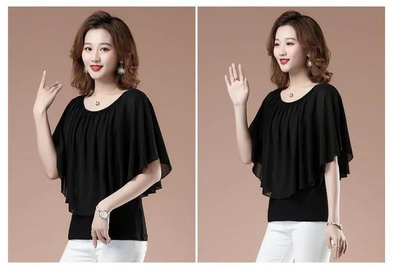 Product Introduction of Quần Áo Nữ, Ngoại Cỡ, Áo Voan, ngắn Tay, Thích Hợp Cho Mẹ TRUNG NIÊN, Quần Áo Mùa Hè, Áo Phông, Áo Cánh Dơi, Tay Lửng Váy Khiêu Vũ 21
