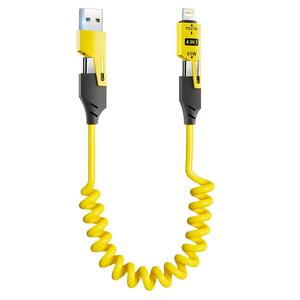 Cable de datos telescópico de carga rápida 4 en 1 de 65W, Cable de datos multifuncional Tipo-C a Tipo-C, Cargador de coche USB C, Adecuado para Viajes y Uso Diario