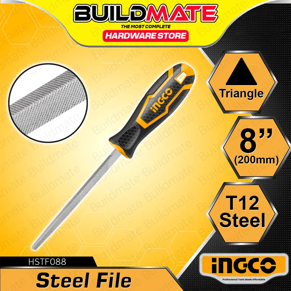 BUILDMATE Ingco Triangle Steel File 200mm (8") Triangular Three Square Deburring Shaping File Kikil Filing Tool HSTF088 - IHT