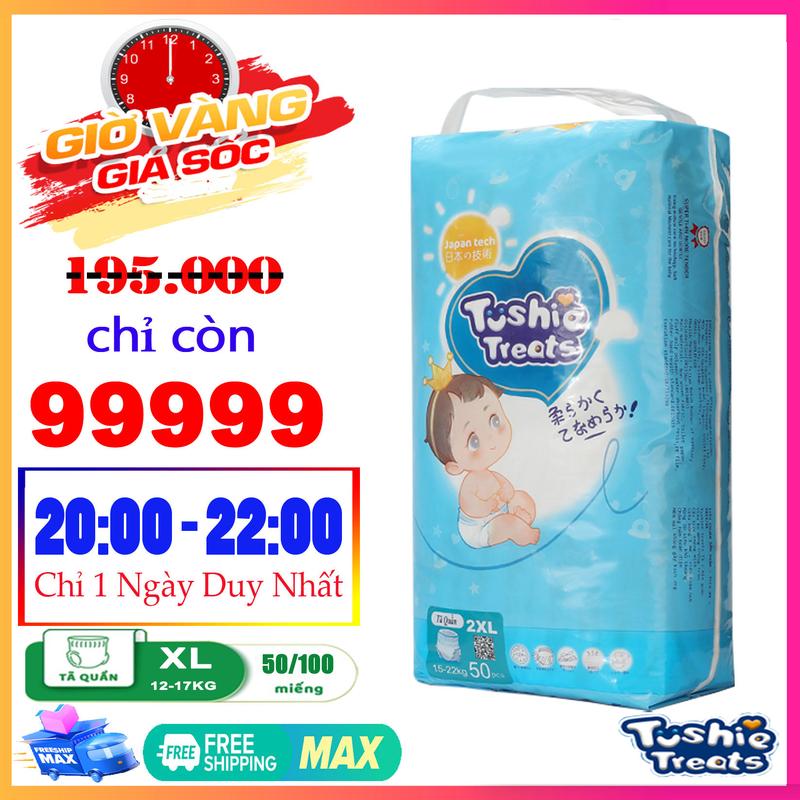 Tushie Treats 50 100 Miếng TÃ BỈM TÃ QUẦN dán sơ sinh cho bé thấm hút siêu mỏng Mega NB M S L XL XXL XXXL Lõi nén thần kỳ Gạo non Mega