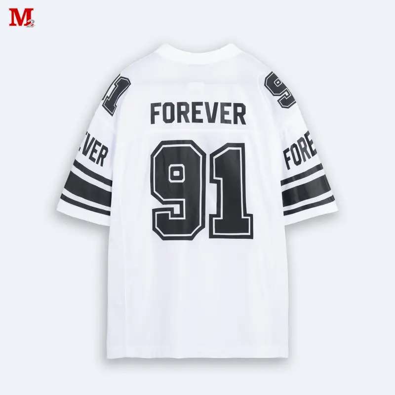Áo thun Unisex thể thao lỡ tay phối kẻ phong cách dáng rộng Forever 91 K0030933 thời trang M2 Nam Menswear Cotton Shirt Women Cổ Tròn 3