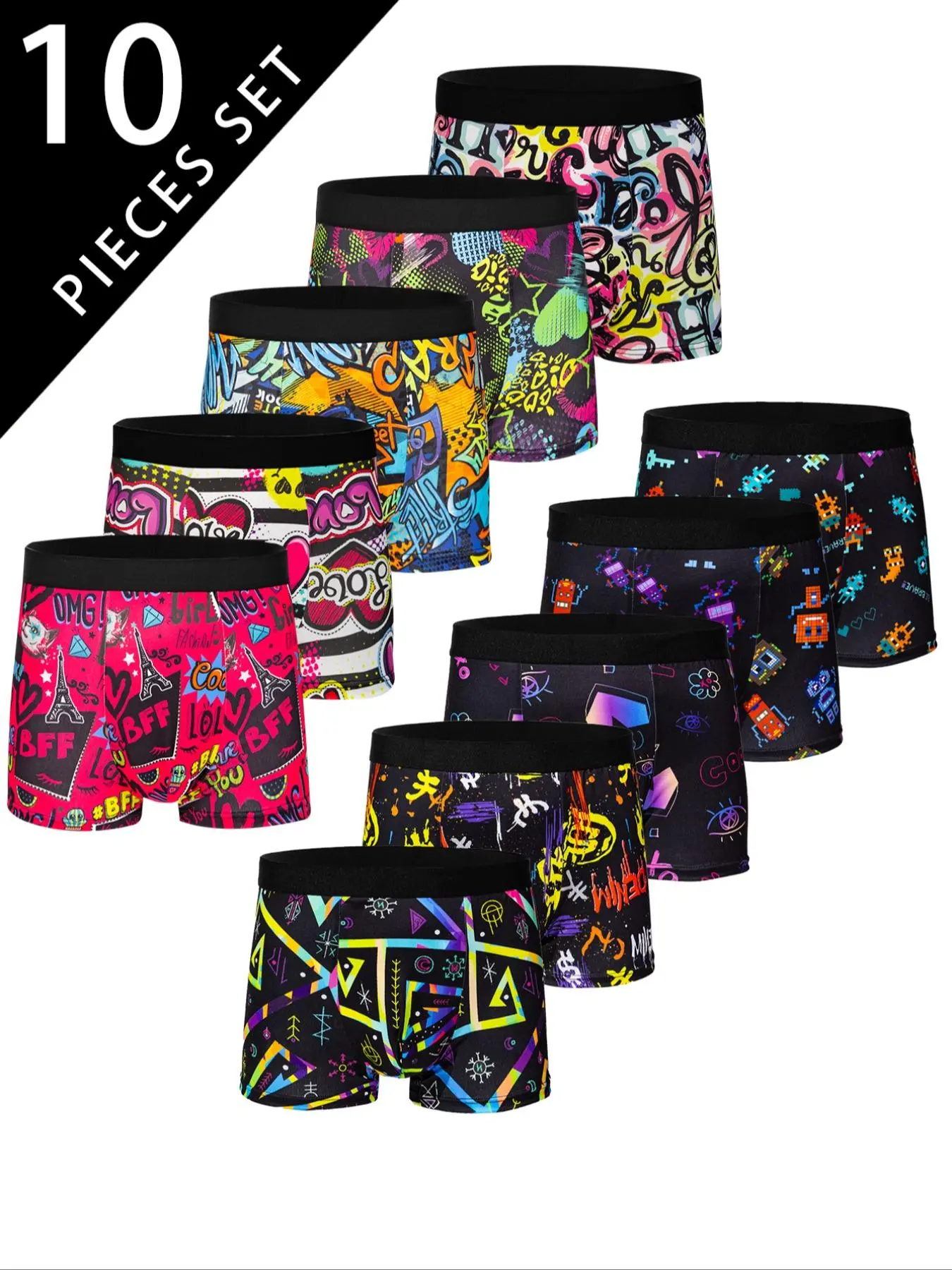 Random Men's All Over Print Boxer Brief, Casual Comfy Breathable Underwear for Daily Wear, Mens Underwear for All Seasons
