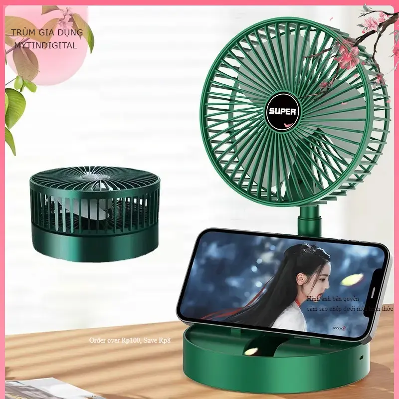 Quạt sạc tích điện, quạt để bàn gấp gọn, quạt 3 tốc độ, quạt xoay 180 độ, quạt gấp SUPER FS-21