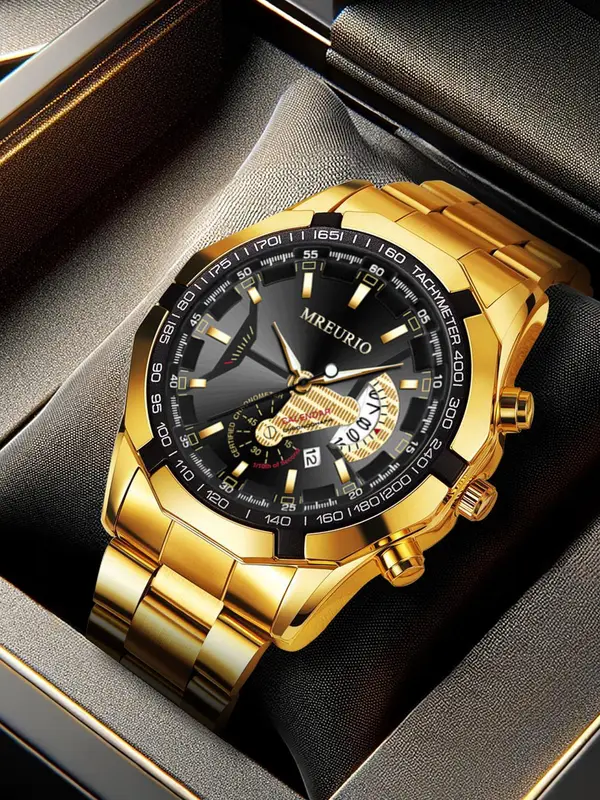 Men's Business Fashion Round Dial Quartz Watch, Fashion Watch for Party, Daily Clothing Decor, Trendy All-match & Exquisite Watch for Birthday Gift with Box 4
