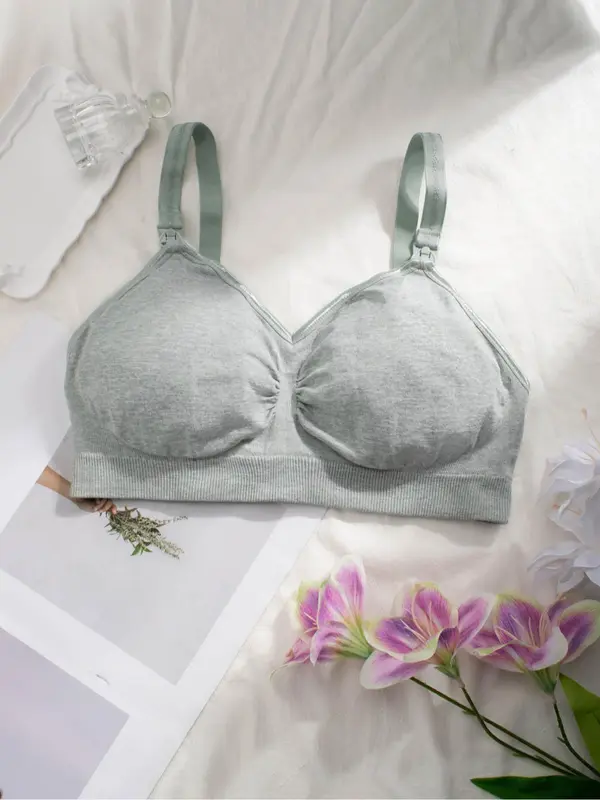 【Plus Size】 Solid Wireless Bra, Comfortable Breathable Buckle Back Nursing Bra for Pregnancy & Postpartum, Maternity Bra for Daily Wear 5