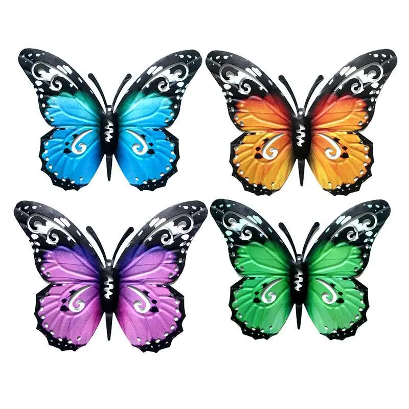 Product Introduction of Metal Butterfly Wall Decor, 4 Counts/set Colorful Hanging Butterfly Decor, Outdoor Wall Decor for Garden Yard Fence Garden 0