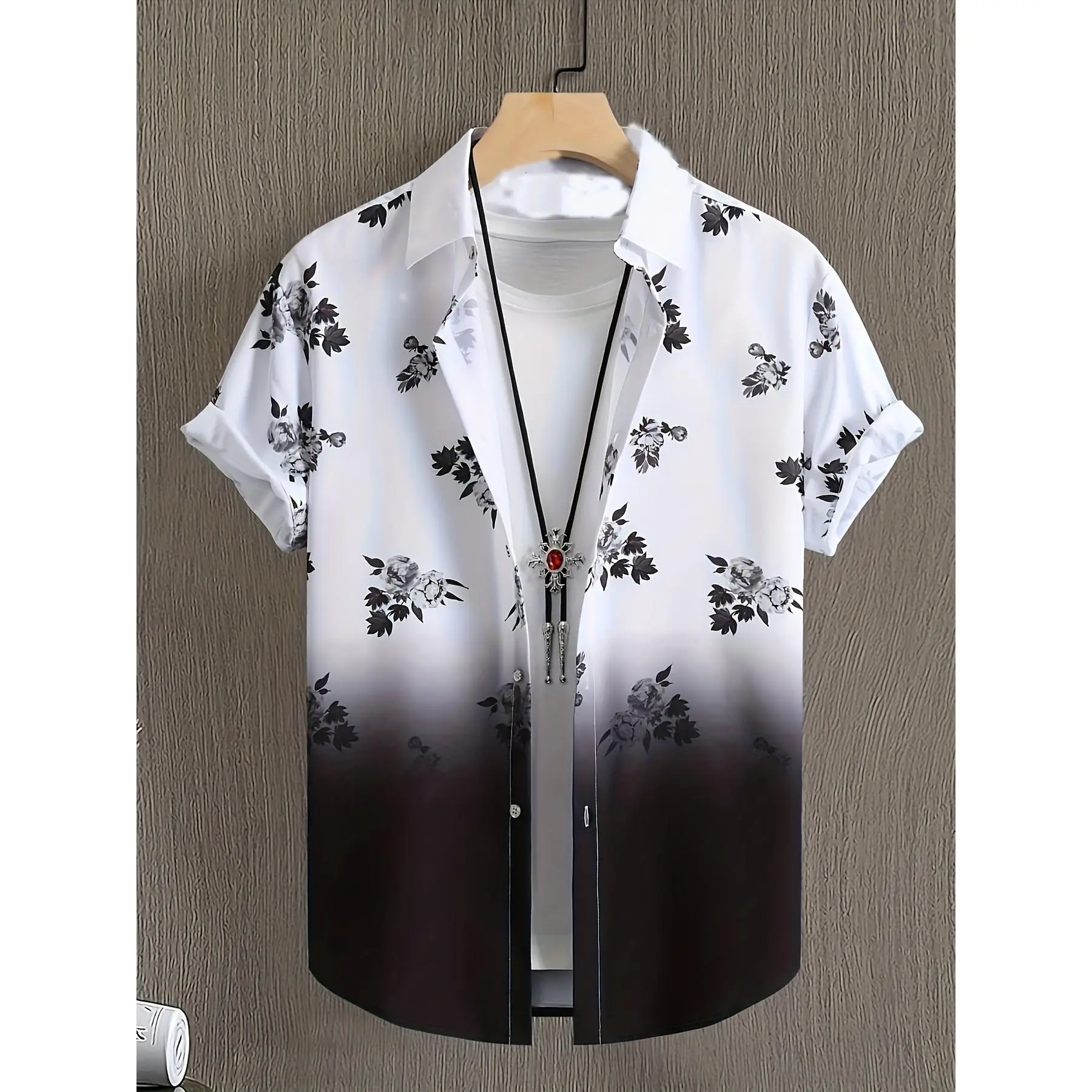 Áo Sơ Mi Nam Thường Ngày In Nhiệt Đới, 100% Polyester, Cổ Bẻ Áo, Dệt Mùa Hè, Cài Cúc, Vừa Vặn Thông Thường, Thích Hợp Cho Nam Trưởng Thành, [Thanh Toán Khi Nhận Hàng]