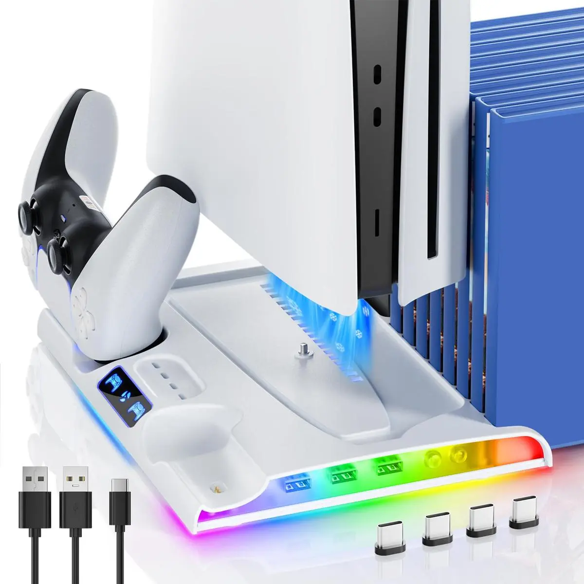Multifunctional Cooling Stand for PS5 Slim, 1 Set Multipurpose Cooling Fan with Game Controller Charging Station, Console Accessories for PS5 Slim, Gaming Products