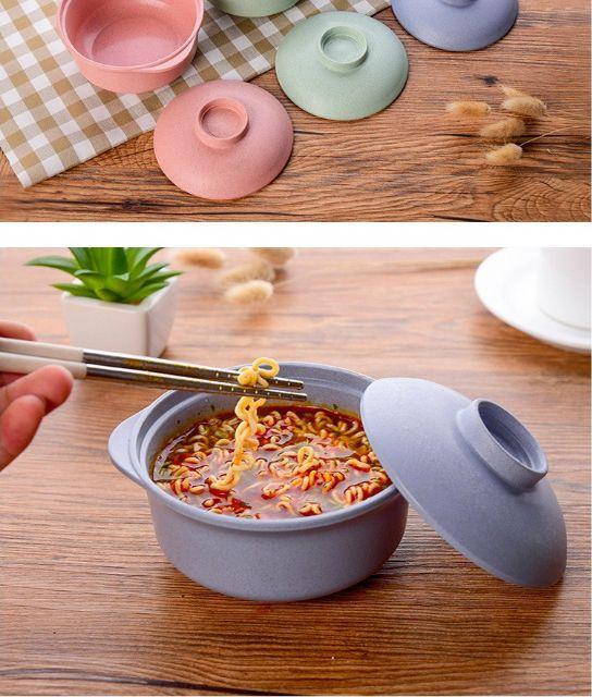 Chén bát bằng nhựa lúa mạch có nắp đậy dễ thương 1
