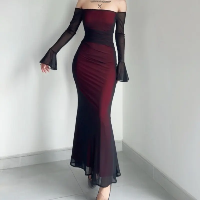 Đầm body nữ đuôi cá trễ vai tay loe đi tiệc sang chảnh Lolystore women dress HL9 2