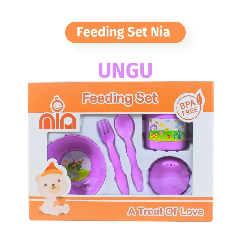 Feeding Nia Kecil - Tempat Peralatan Makan Bayi dengan Sendok dan Garpu 5