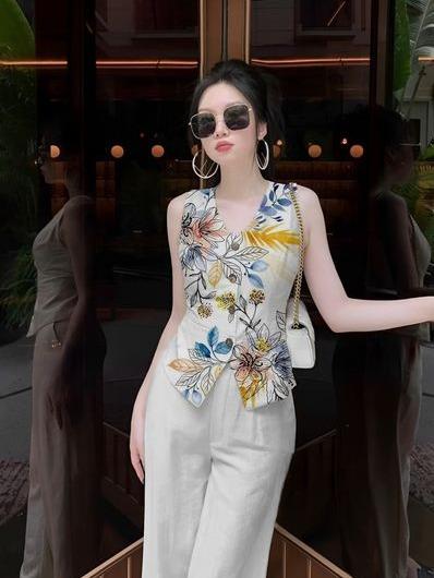  Set Bộ Nữ Thiết Kế Chất Đũi Mát Mẻ Không Nhăn Áo Sát Nách Quần Dài Mã MI36 set  nữ 