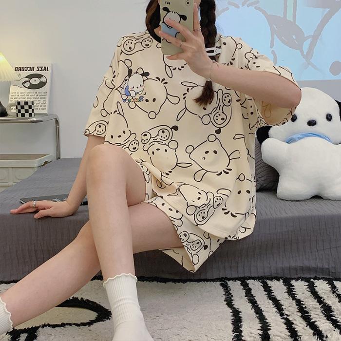Bộ Đồ Ngủ Cổ Tròn, Hàng Mới Về Mùa Hè, Dành Cho Nữ, Chất Liệu Giống Như Bông, ngắn Tay, Phong Cách Thường Ngày Và Dáng Rộng Rãi, Thích Hợp Cho Học Sinh, Bộ Đồ Mặc Nhà Ngọt Ngào, Đồ Ngủ Nữ, Nhà Máy Áo 6