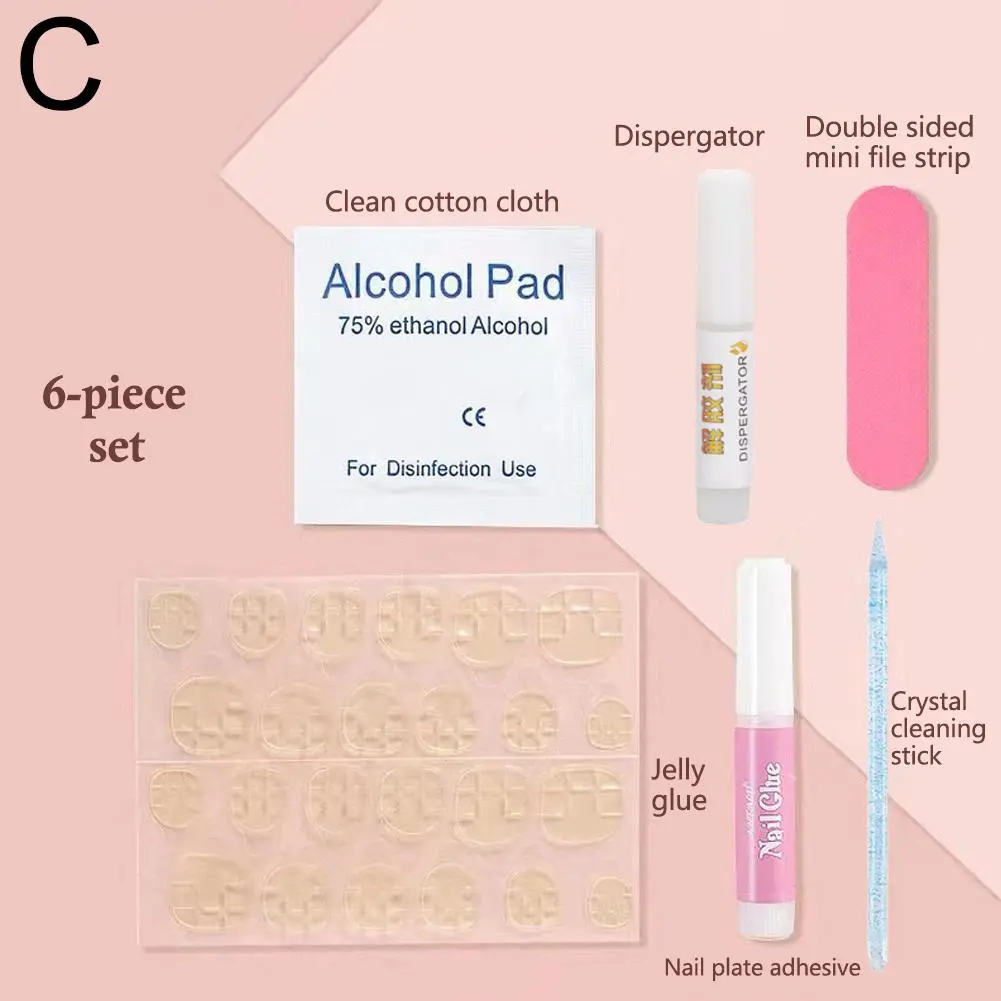 4/6PCS Nail Art Tools Set For Press-on Nail Stickers With Jelly Glue Cleaning Stick Nail File