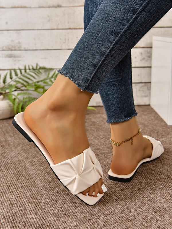 Women's Fashionable Solid Color Flat Sandals, Casual Comfortable Slide Sandals for Daily Wear, Lightweight Breathable Shoes for Women & Girls, Summer 7