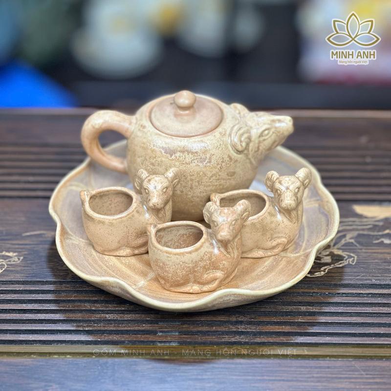  Bộ ấm chén Bát Tràng nghệ nhân ưu tú Tô Thanh Sơn dáng Con Dê men Hoàng Thổ dung tích 150ml 