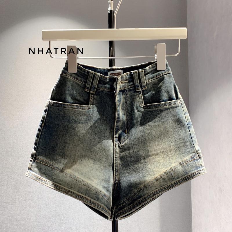 [CO DÃN] Quần short jean nữ phom ôm cạp cao lai viền chất Denim Pants Women MS170