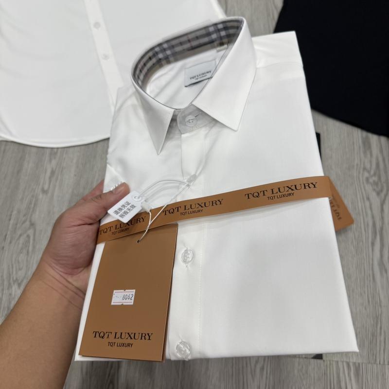 Product Introduction of Áo Sơ Mi Ngắn Tay Trắng Phối Cổ Tay Vải Cotton Lụa Mềm Mịn Nam Menswear Shirt Cổ Tròn Kem Có Cổ Kate 16