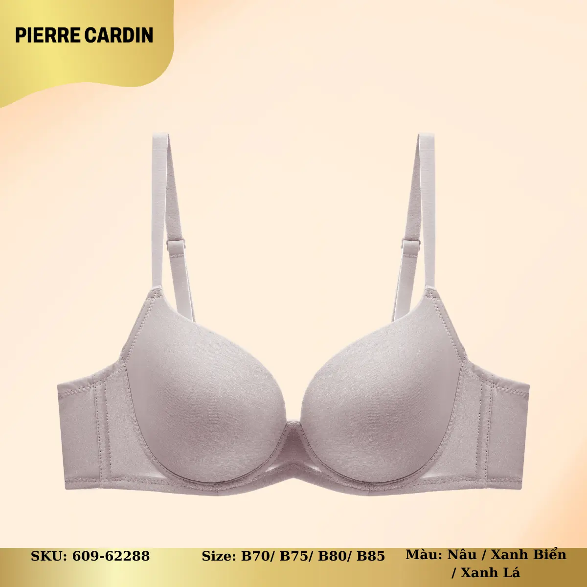 Áo lót nữ 609-62288 nhãn hiệu Pierre Cardin, vải trơn, có gọng, cúp xéo 3/4, mouse mỏng Voi Voan